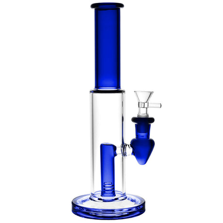 Stemless Tube Water Pipe in Borosilicate Glass, 10.25" Straight Design, 90 Degree Joint, Front View