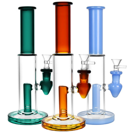 Stemless Tube Water Pipes in various colors with 90-degree joints and deep bowls, front view