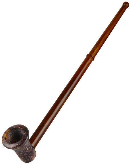 13" Stone Bowl Pipe with Elegant Wood Mouthpiece - Angled Side View