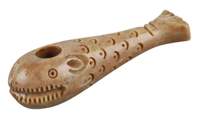 Tan Stone Carved Whale Hand Pipe for Dry Herbs, 4" Spoon Design, Side View
