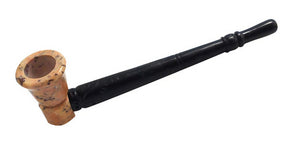 6" Stone Pipe with Wooden Stem, Heavy Wall Design, Side View on White Background