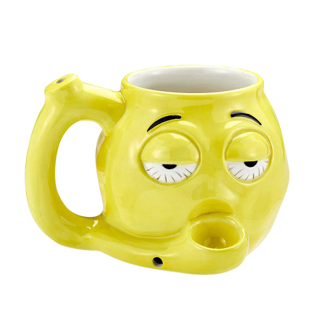 Rasta-colored Stoned Emoji Roast & Toast Ceramic Mug Pipe, 18oz, Front View on White Background