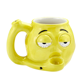Rasta-colored Stoned Emoji Roast & Toast Ceramic Mug Pipe, 18oz, Front View on White Background