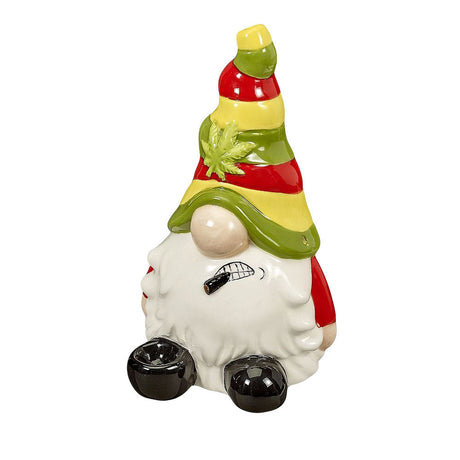 Stoned Gnome Ceramic Pipe - Front View with Colorful Design