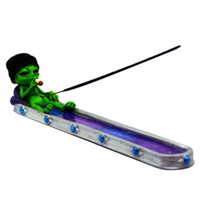 Stoner Alien in Galaxy Incense Burner, 10" Polyresin, Angled Side View