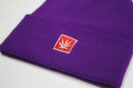 StonerDays 12" Knit Purple Beanie with Embroidered Leaf Logo, One Size Fits All