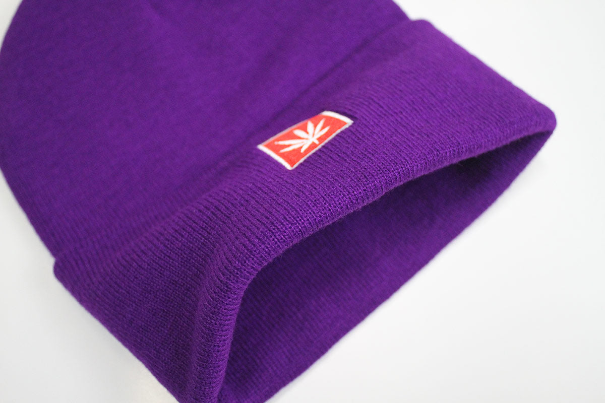 StonerDays 12" Knit Purple Beanie with Embroidered Logo, One Size - Close-up View