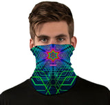 StonerDays 3D Geometry Neck Gaiter in UV Reactive Colors on Model, Front View