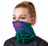 StonerDays 3D Geometry Neck Gaiter with UV Reactive Design, worn by model, front view