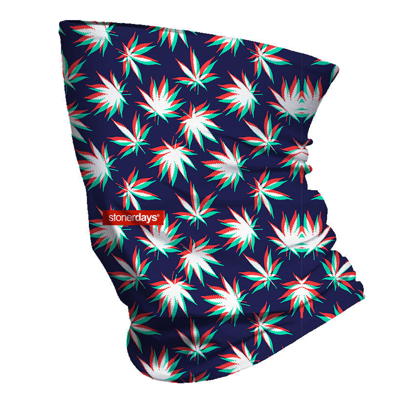 StonerDays 3D Trees Neck Gaiter featuring vibrant cannabis leaf design, made from stretchy polyester