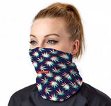 StonerDays 3D Trees Neck Gaiter featuring vibrant cannabis leaf design, front view on model