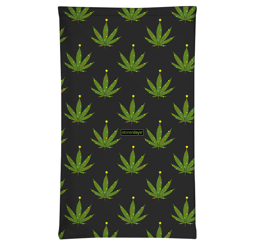 StonerDays Christmas Pack featuring a black polyester bandana with green cannabis leaf print