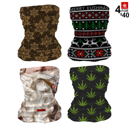 StonerDays Christmas Pack with 4 themed gaiters, including 'Merry Kushmas' design