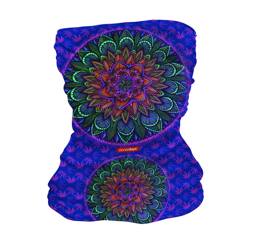 StonerDays Mandala Neck Gaiter in UV Reactive Colors, Front View on White Background