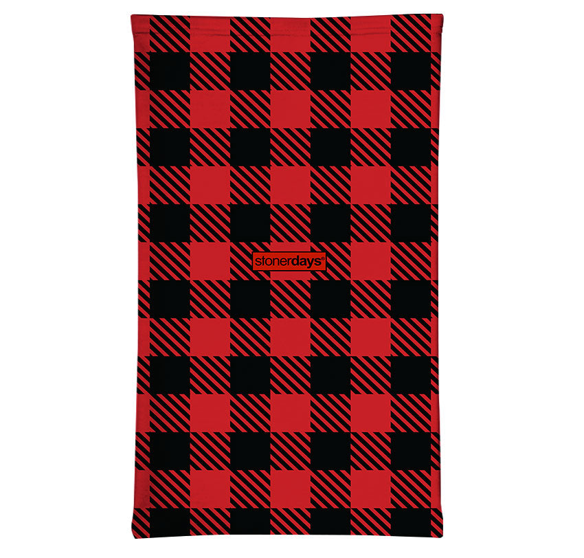 StonerDays Plaid Pack featuring a red and black checkered pattern on a polyester scarf, front view.