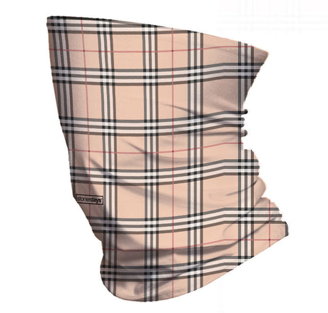 StonerDays Polyester Plaid Gaiter in Beige with Black and Red Lines, Front View