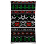 StonerDays Plaid Pack featuring a festive cannabis-themed scarf with 'Merry Kushmas' text