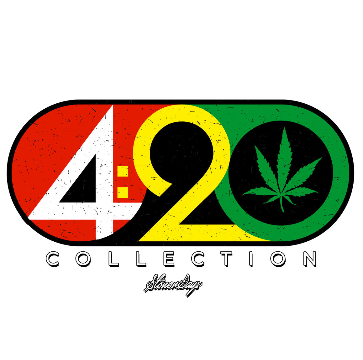 StonerDays 420 Collection T-shirt graphic with rasta colors and cannabis leaf