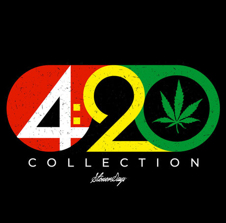 StonerDays 420 Collection logo with Rasta colors and cannabis leaf on black background