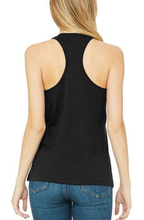 Back view of StonerDays 420 Paper Planes Racerback in black for women, comfortable cotton blend