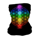 StonerDays UV Reactive 7 Chakras Neck Gaiter with Colorful Design, Front View