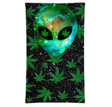 StonerDays Alien Neck Gaiter featuring cannabis leaves and galaxy print, versatile apparel