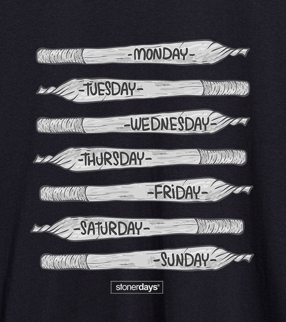 StonerDays All Day Everyday Men's T-Shirt, black cotton with days of the week design, front view