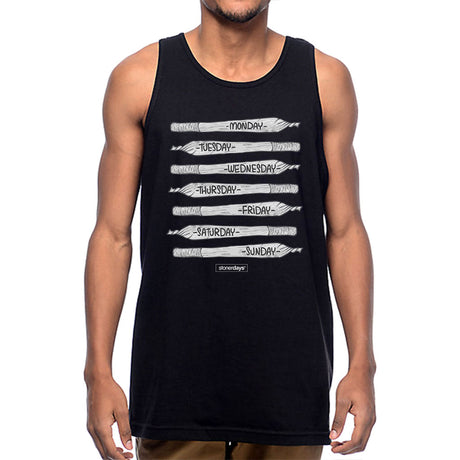 StonerDays All Day Everyday Tank top, unisex, black with days of the week design, front view