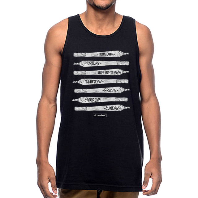 StonerDays All Day Everyday Tank top, unisex, black with days of the week design, front view