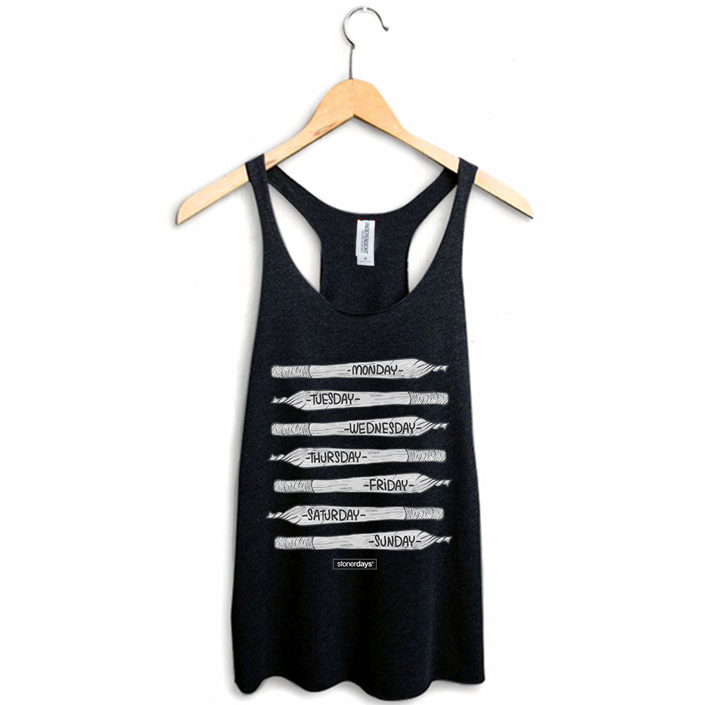 StonerDays All Day Everyday Women's Racerback Tank Top, Days of Week Design, Hanging on Wooden Hanger