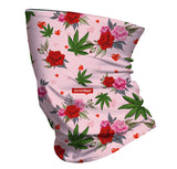 StonerDays Neck Gaiter with Cannabis and Rose Pattern on Pink Background
