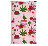 StonerDays Neck Gaiter with Cannabis and Floral Design on Pink Background, Front View