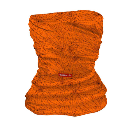 StonerDays Autumn Leaves Neck Gaiter in orange polyester, versatile headwear for outdoor use