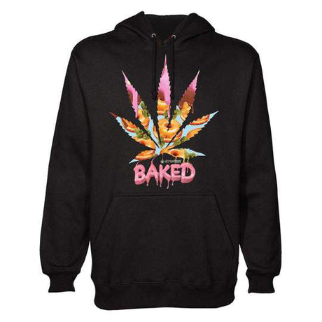 StonerDays Baked Hoodie in Black with Colorful Cannabis Leaf Design, Men's Cotton Sweatshirt