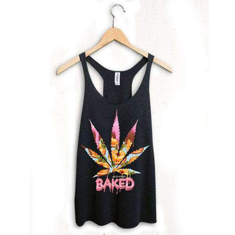 StonerDays Baked Racerback Tank Top in Black with Colorful Leaf Design, Sizes S-XL