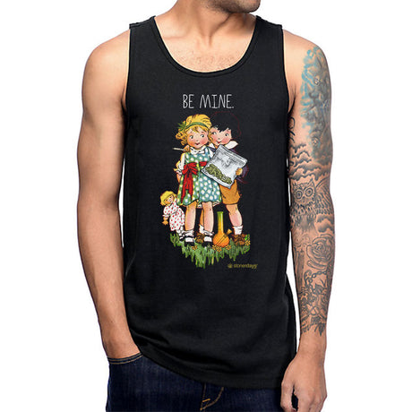 StonerDays Be Mine Men's Tank Top in black, front view on model, comfortable cotton material