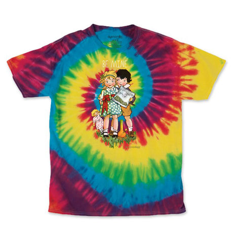 StonerDays Be Mine Tie Dye T-Shirt in Rainbow Colors, Comfort Cotton Blend, Front View