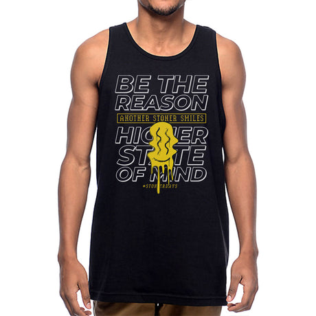 StonerDays Be The Reason Tank front view on male model, black with vibrant graphic design