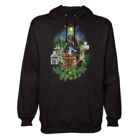 StonerDays Bear Free Dabs Hoodie in black, front view with vibrant cannabis-themed graphic