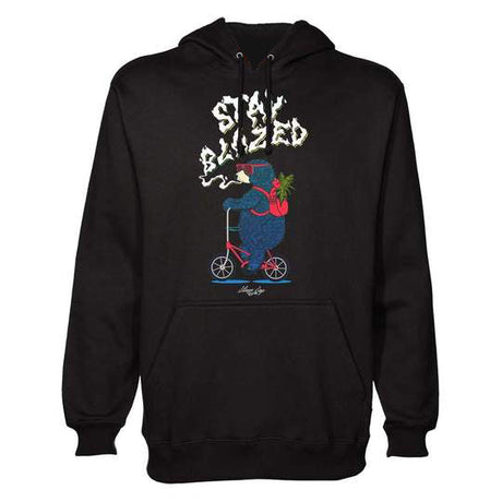 StonerDays Bear On A Bike Hoodie, black cotton sweatshirt with graphic print, front view