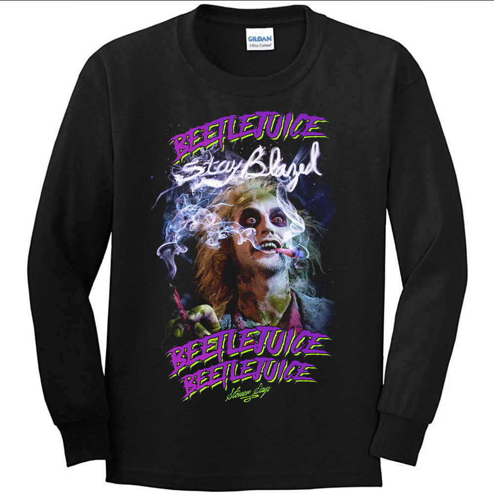 StonerDays Beetlejuice Long Sleeve Shirt in Black Cotton - Front View