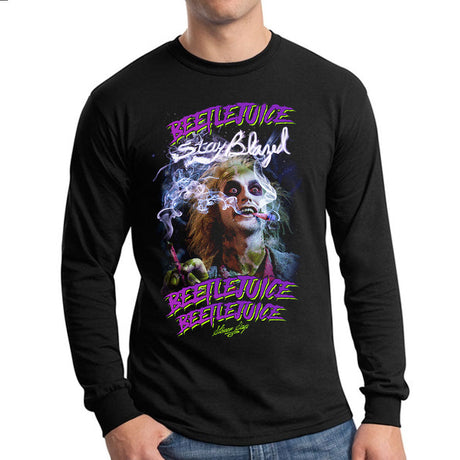 StonerDays Beetlejuice Long Sleeve Shirt in black, front view on a white background