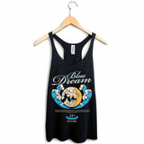StonerDays Blue Dream Racerback tank top in blue, displayed on hanger, front view