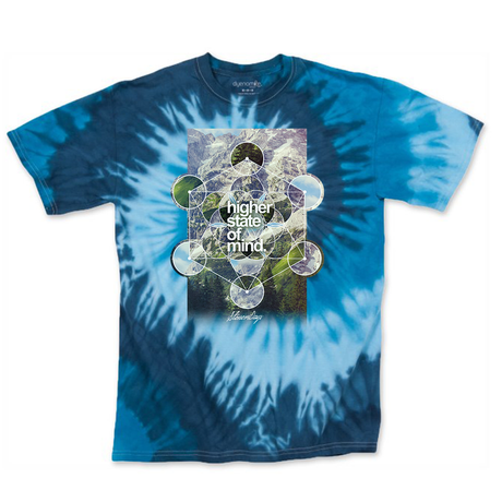 StonerDays Blue Hsom Dimensions Tie Dye Tee, front view on a white background