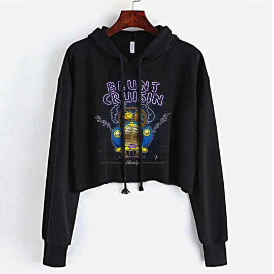 StonerDays Blunt Cruisin Crop Top Hoodie for Women - Front View on Hanger