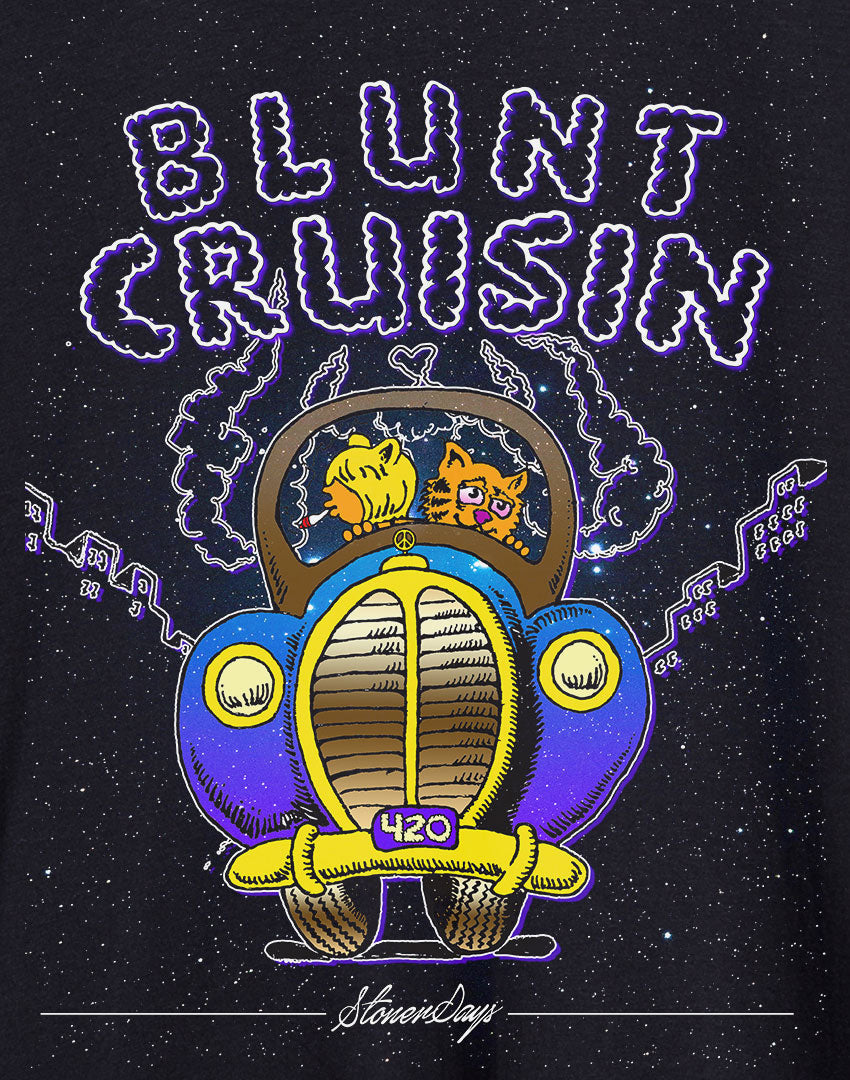 StonerDays Blunt Cruisin Tee graphic with vibrant spaceship design, unisex cotton shirt