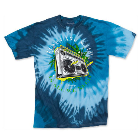 StonerDays Boombox Blue Tie Dye T-Shirt with front graphic, available in S to 3XL