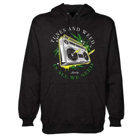 StonerDays Boombox Hoodie in black with green graphic, front view, available in S to XXXL