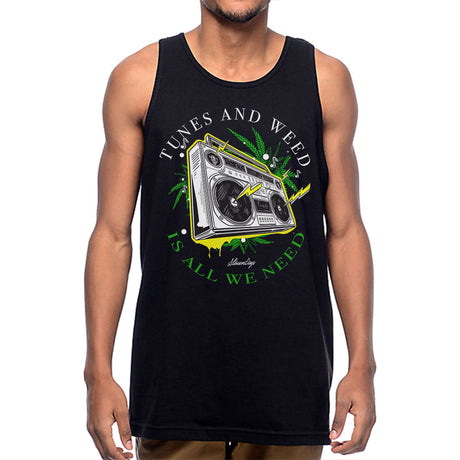 StonerDays Boombox Tank top in black, front view, featuring graphic design, available in S to XXXL