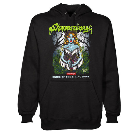 StonerDays Bride Of The Living Nugs Hoodie in black, front view, available in multiple sizes